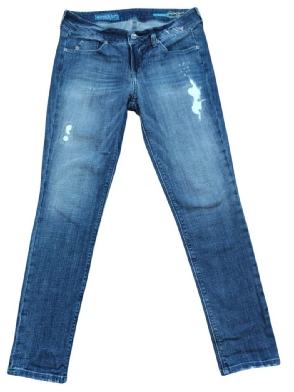 Fade To Blue Skinny Jeans Womens Size 26 Dark Wash Distressed Stretch USA.
